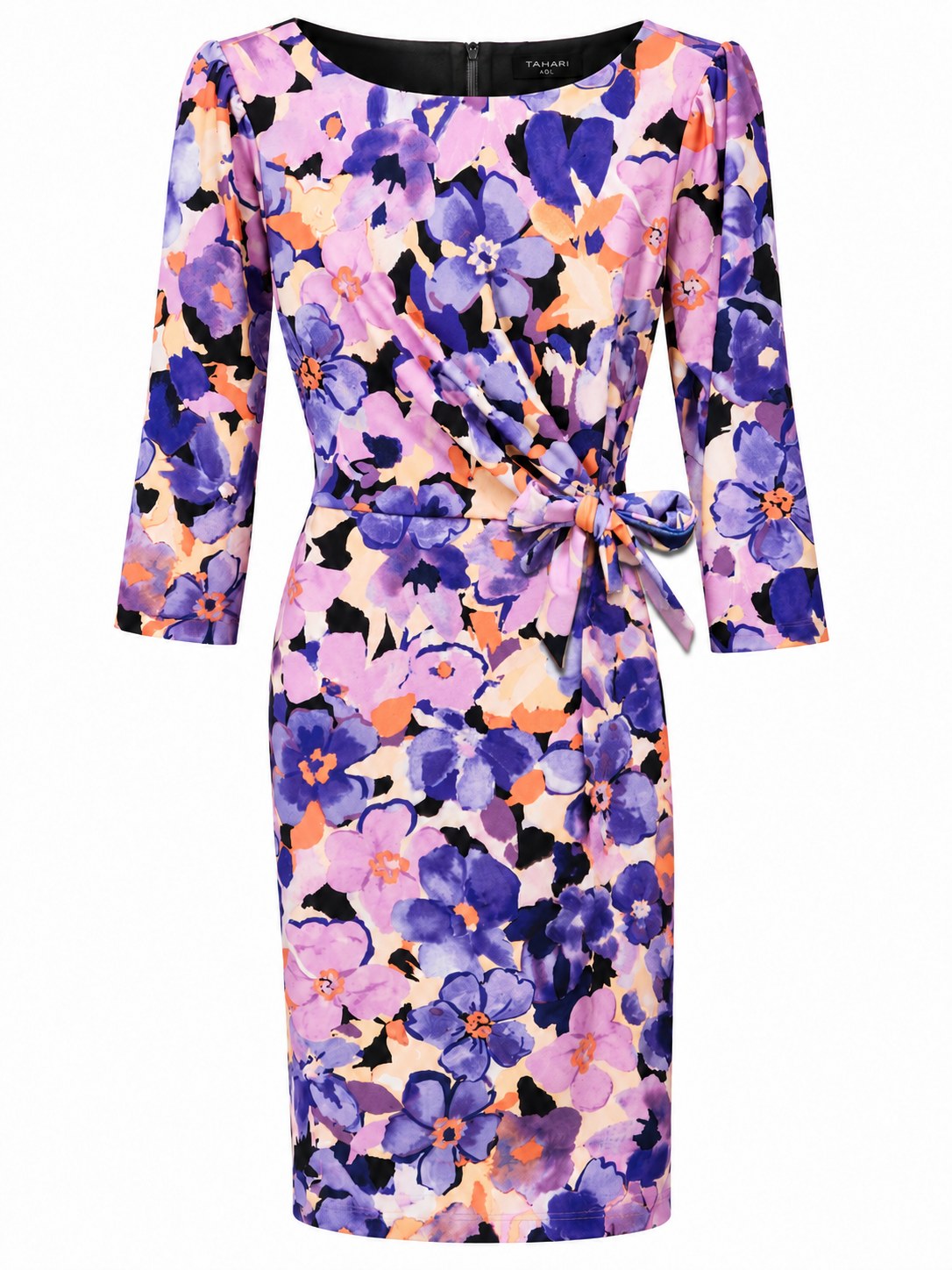 Vestido floral con drapeado y lazo lateral — Floral multicolor