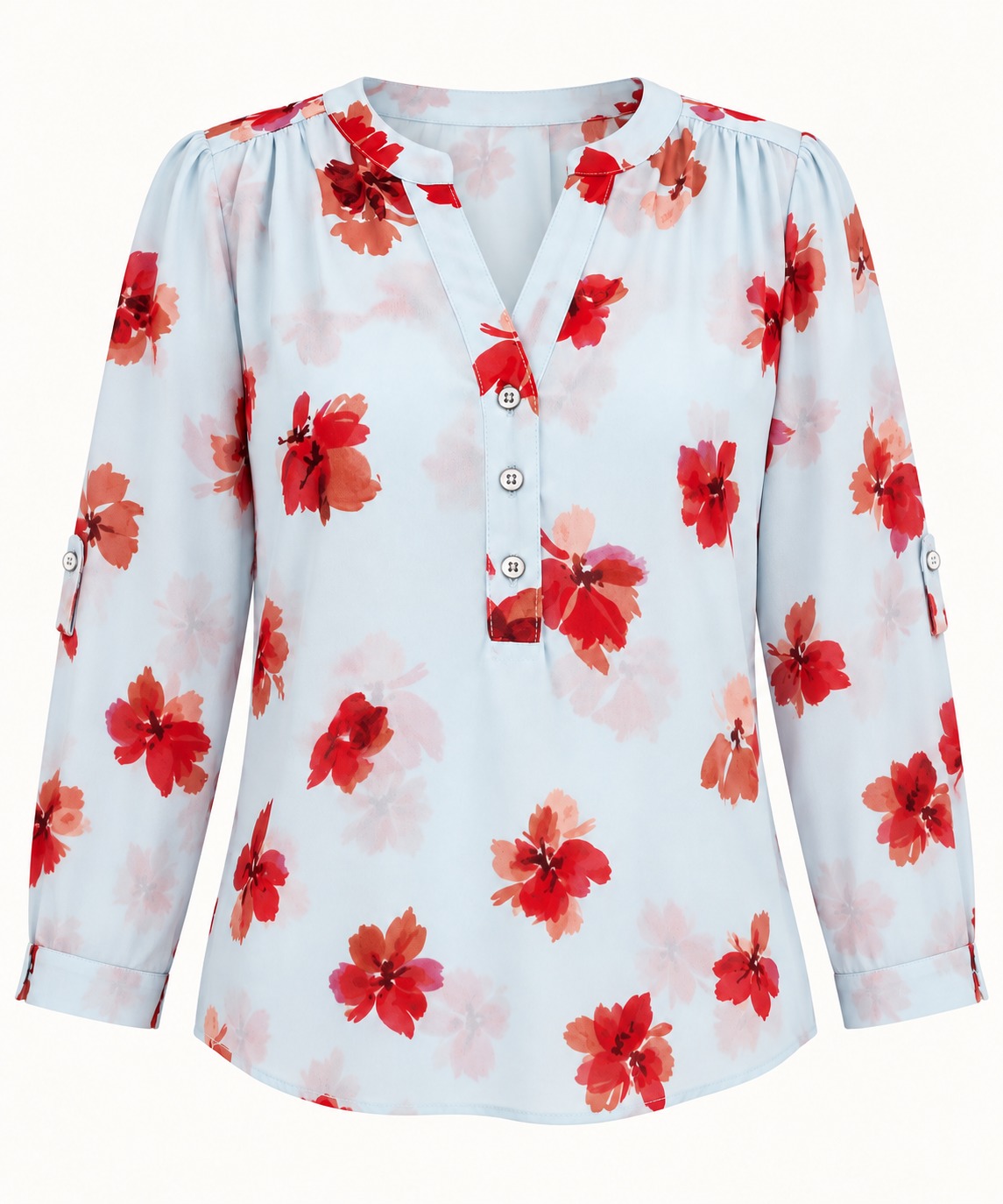 Blusa celeste con flores coral