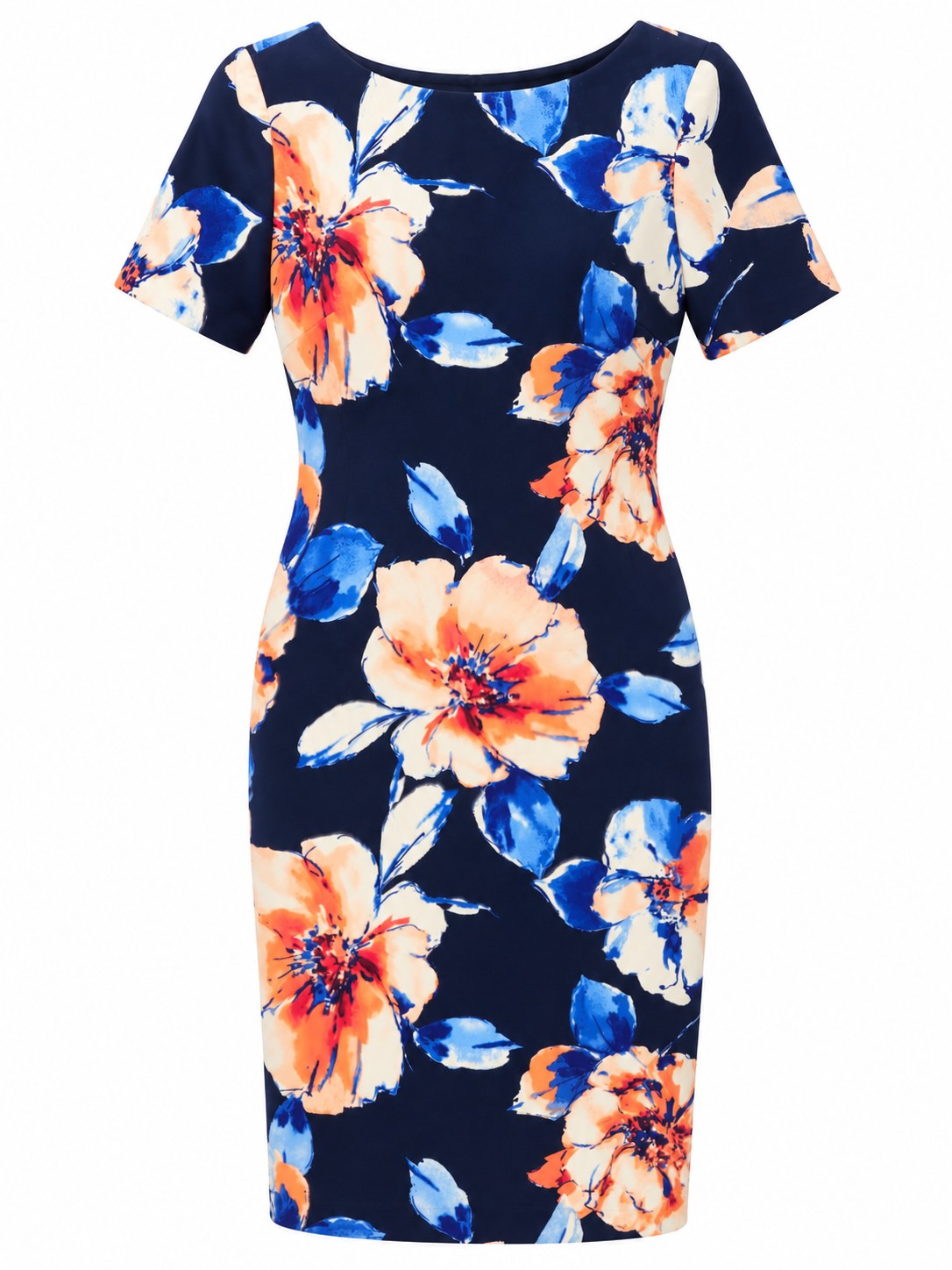Vestido azul marino con flores durazno — Azul marino y durazno floral