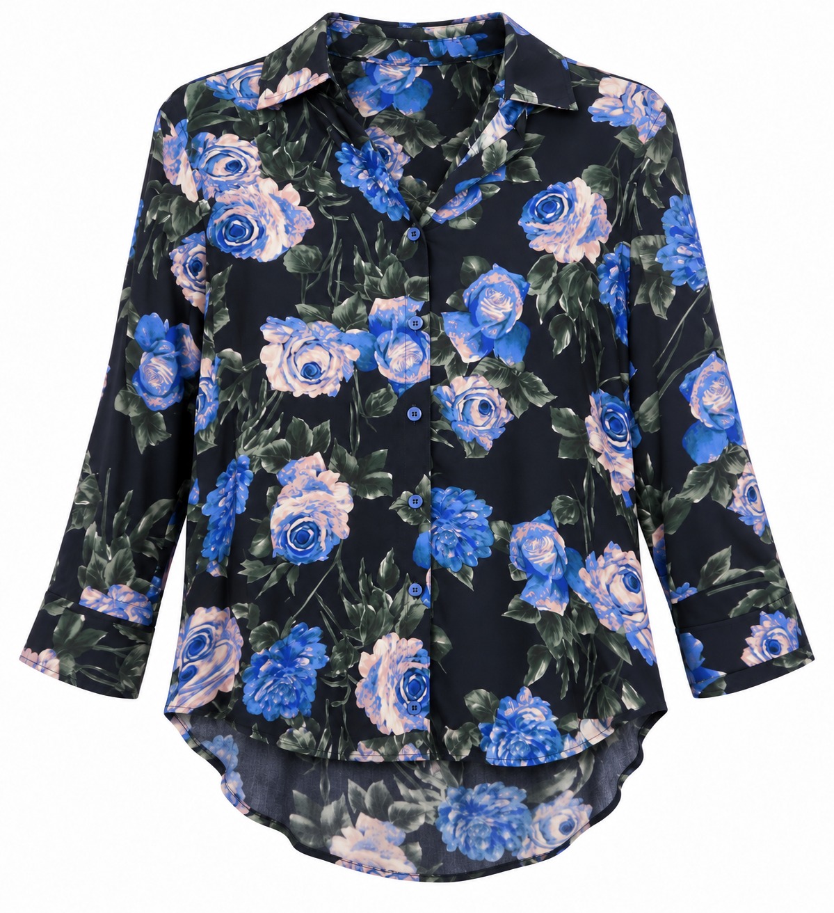 Camisa de rosas azules y rosas