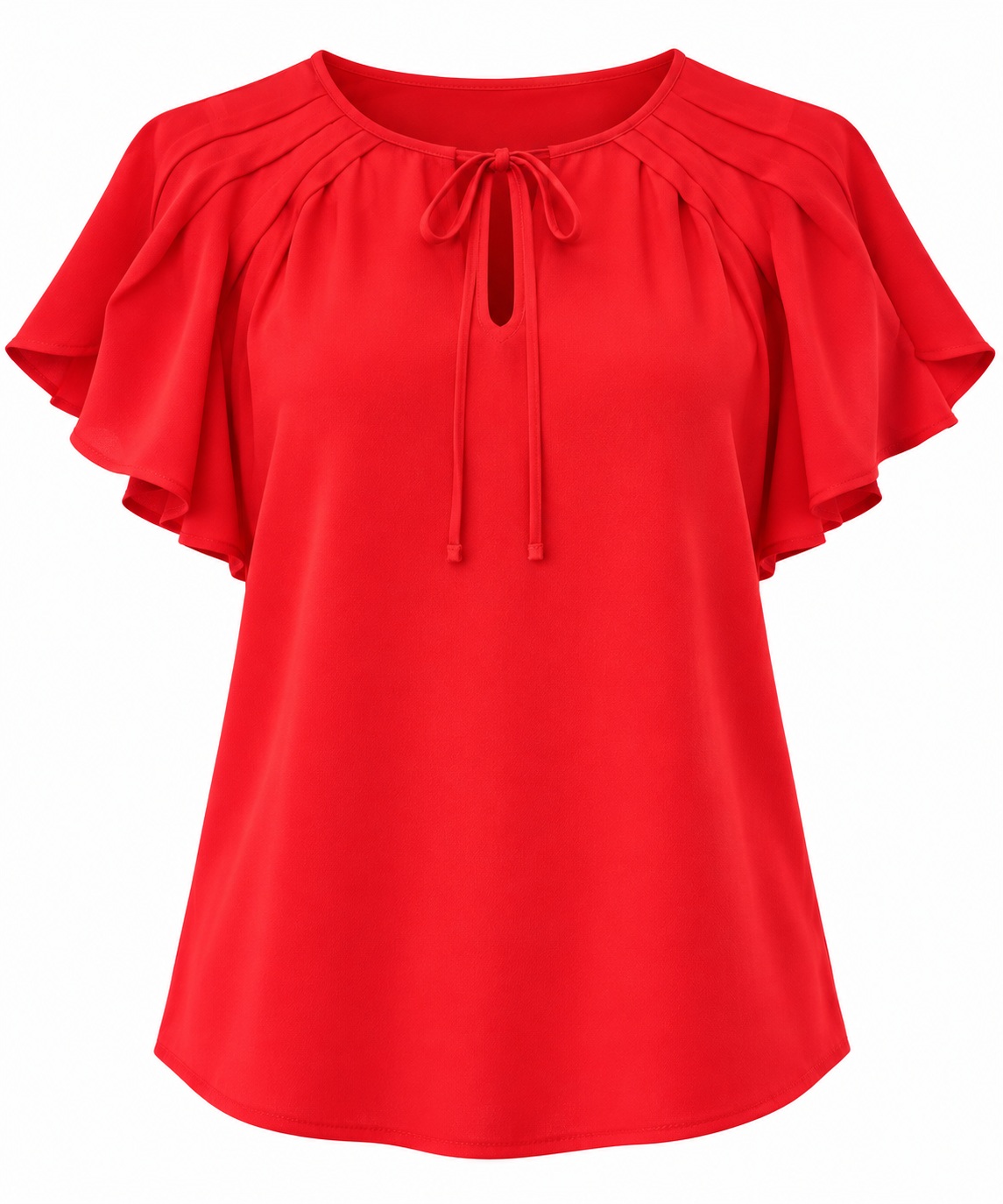 Blusa roja con mangas de volantes y lazo — Rojo