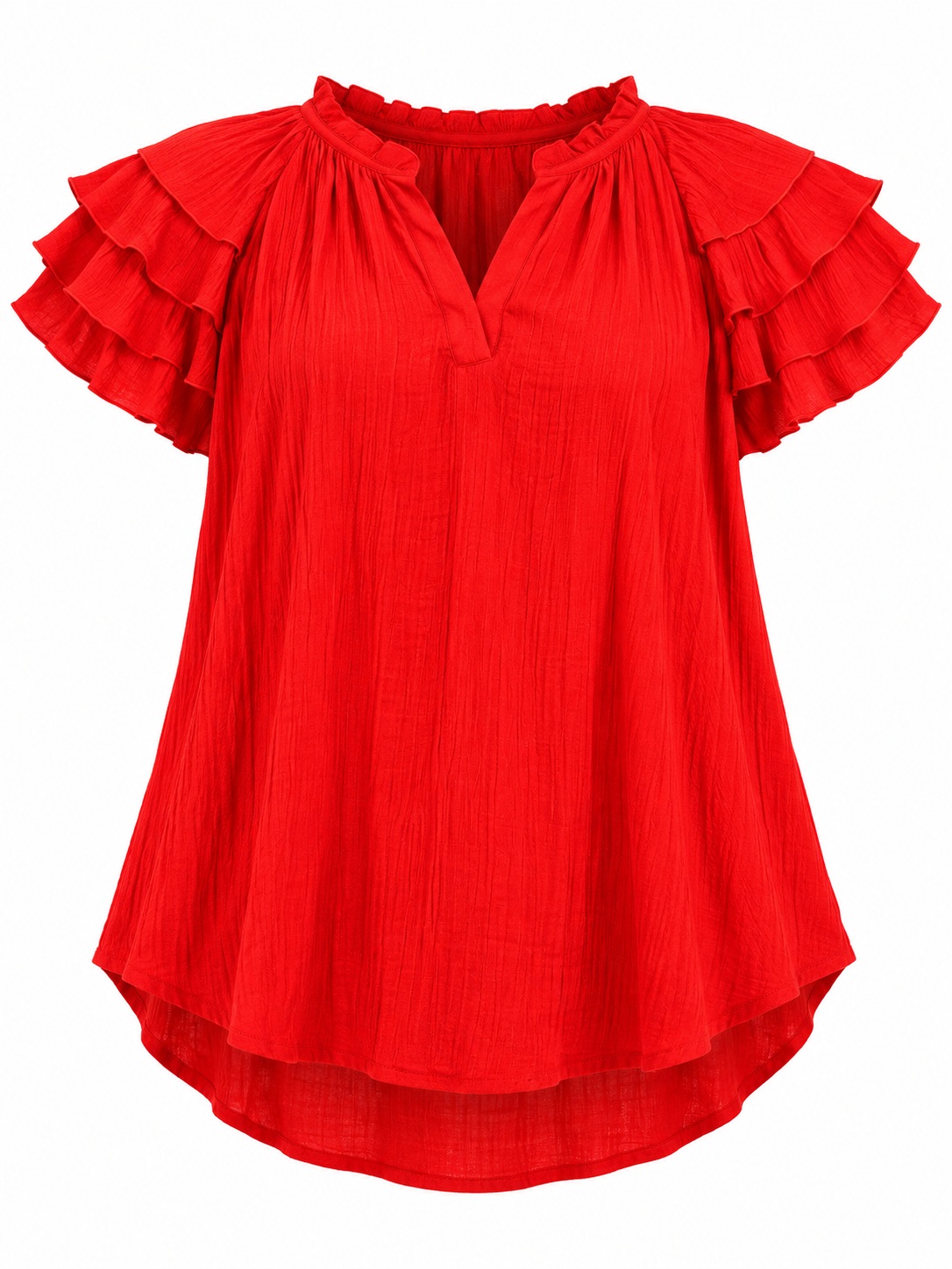 Blusa roja con mangas de volantes escalonados — Rojo