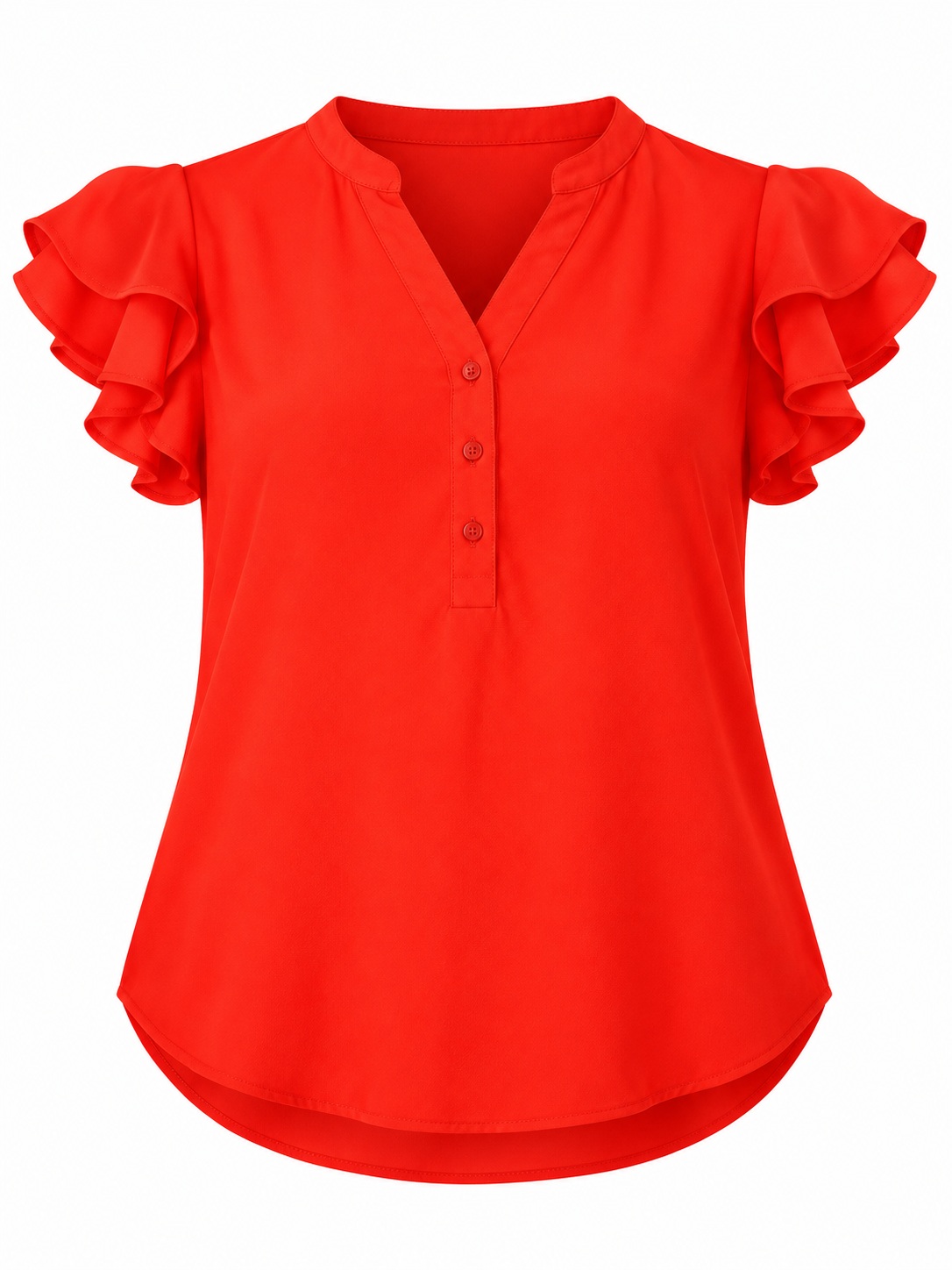 Blusa coral con mangas de volantes — Coral