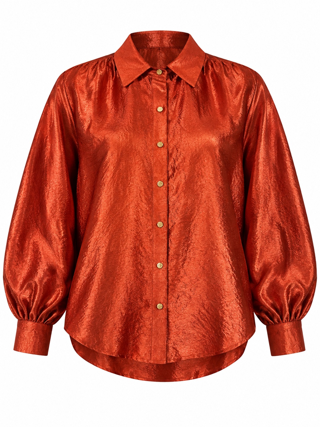 Camisa satinada cobriza de manga larga — Cobre