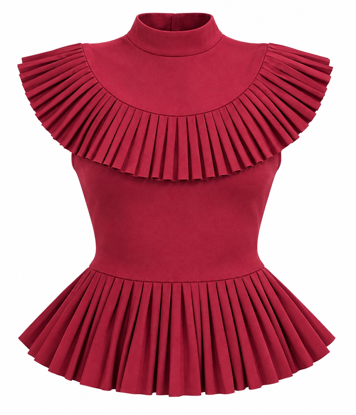 Blusa vino con volantes plisados — Vino