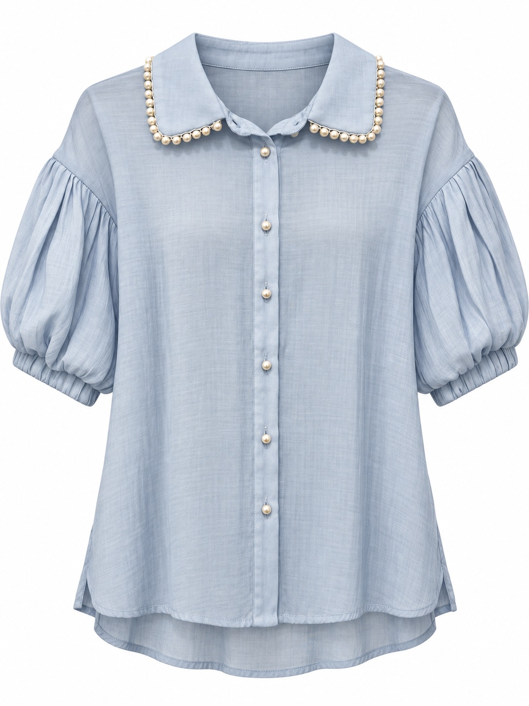 Blusa azul hielo con cuello perlado — Azul