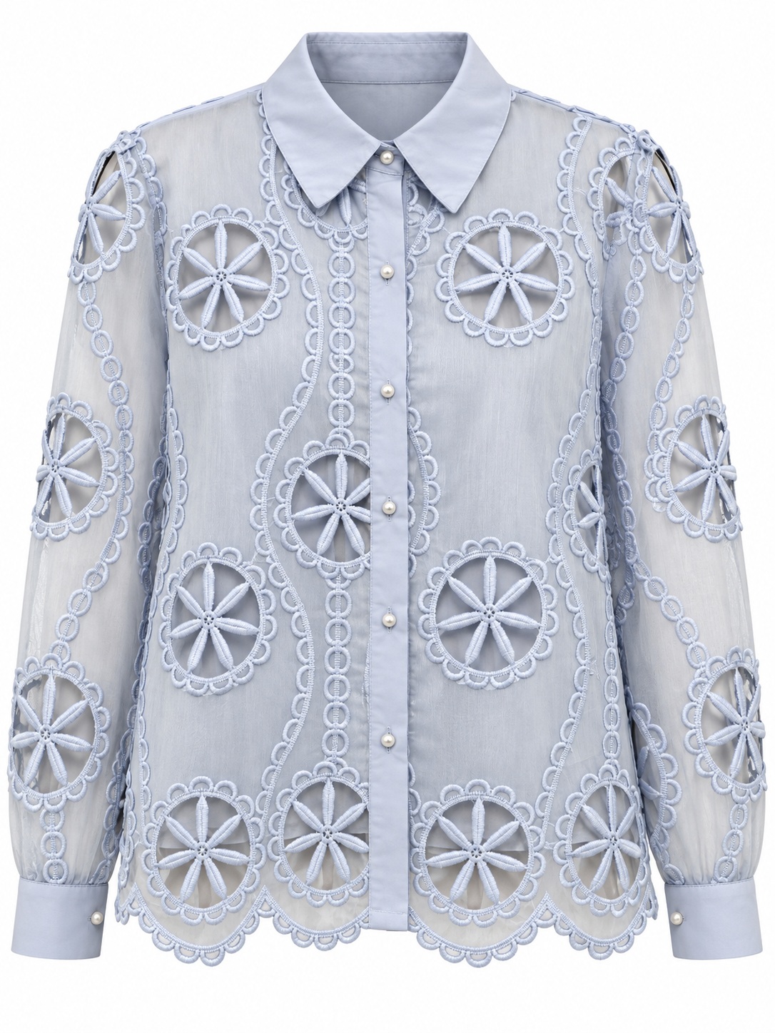 Blusa azul pálido con bordado circular — Azul