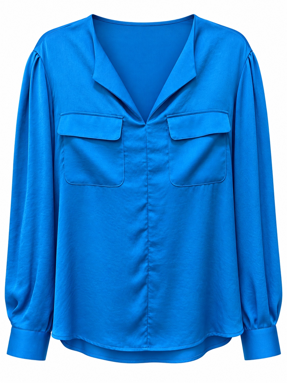 Blusa turquesa de cuello V y bolsillos — Azul