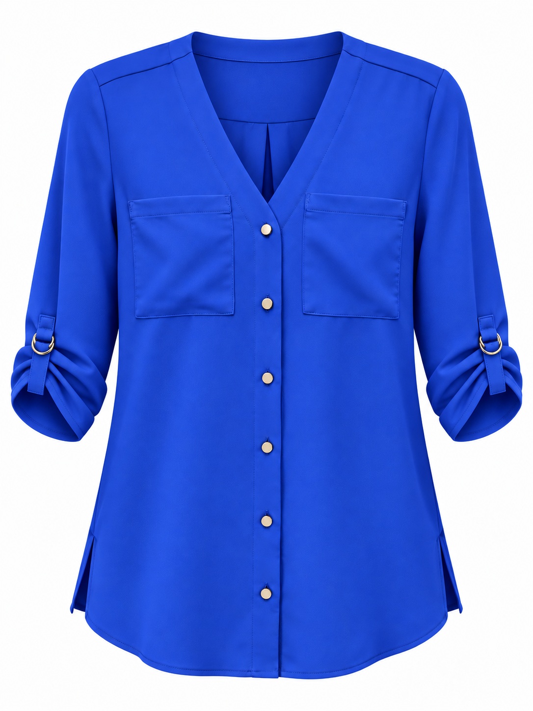 Camisa azul cobalto con mangas ajustadas — Azul