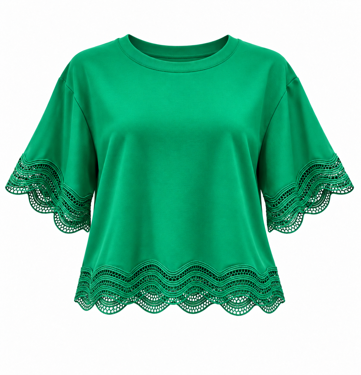 Blusa verde con bordes de encaje — Verde