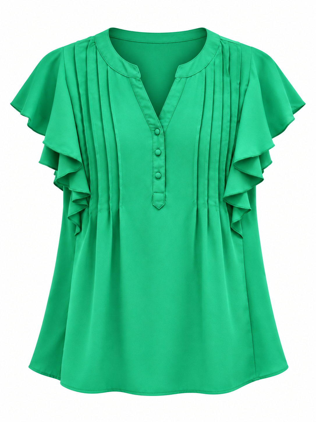 Blusa verde de volantes y pliegues — Verde