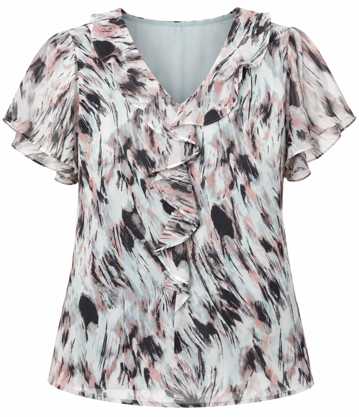Blusa abstracta con volante frontal — Pastel estampado