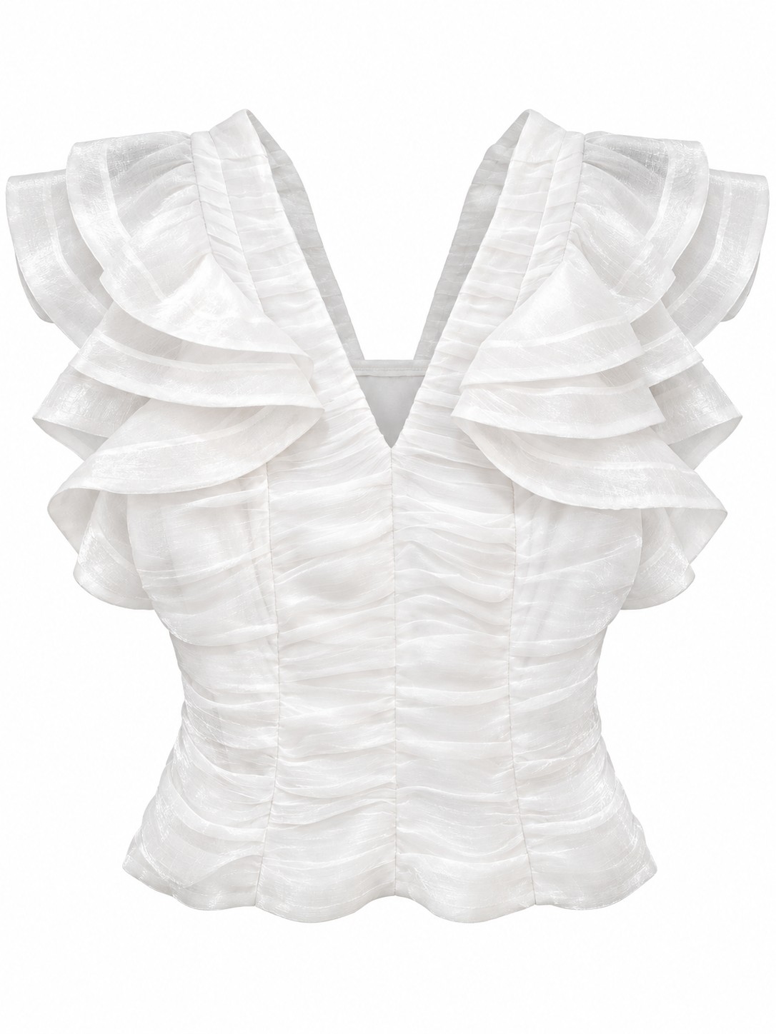 Blusa blanca con volantes y textura — Marfil
