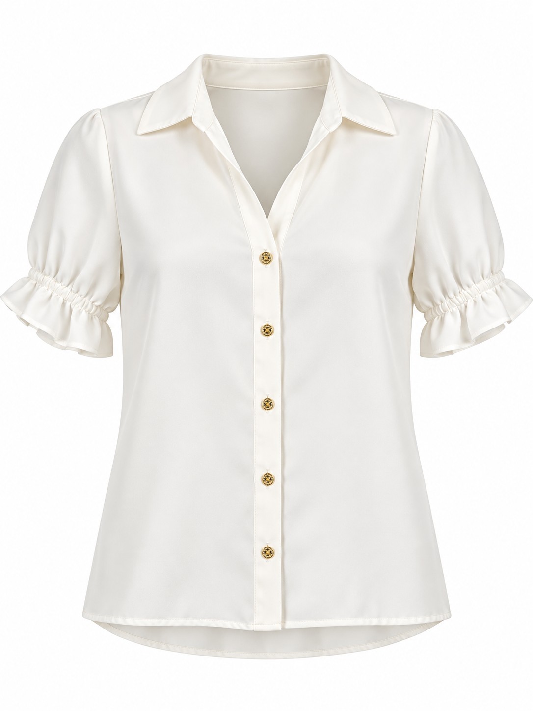Camisa de manga corta con volantes — Marfil