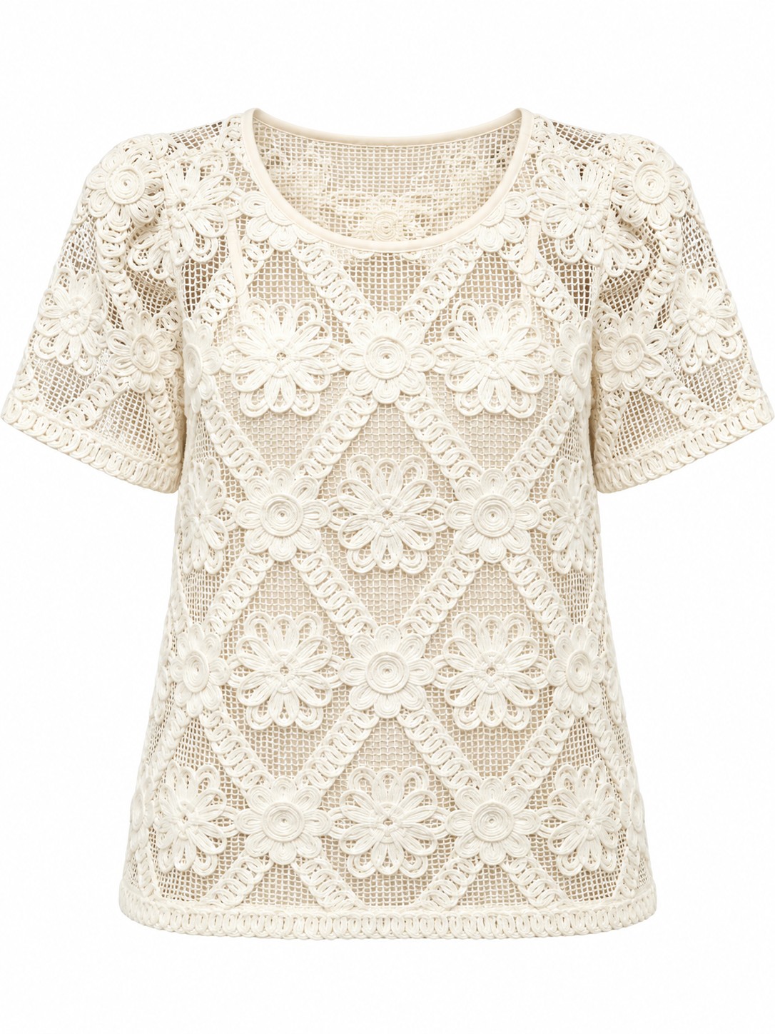 Blusa marfil de encaje bordado — Marfil