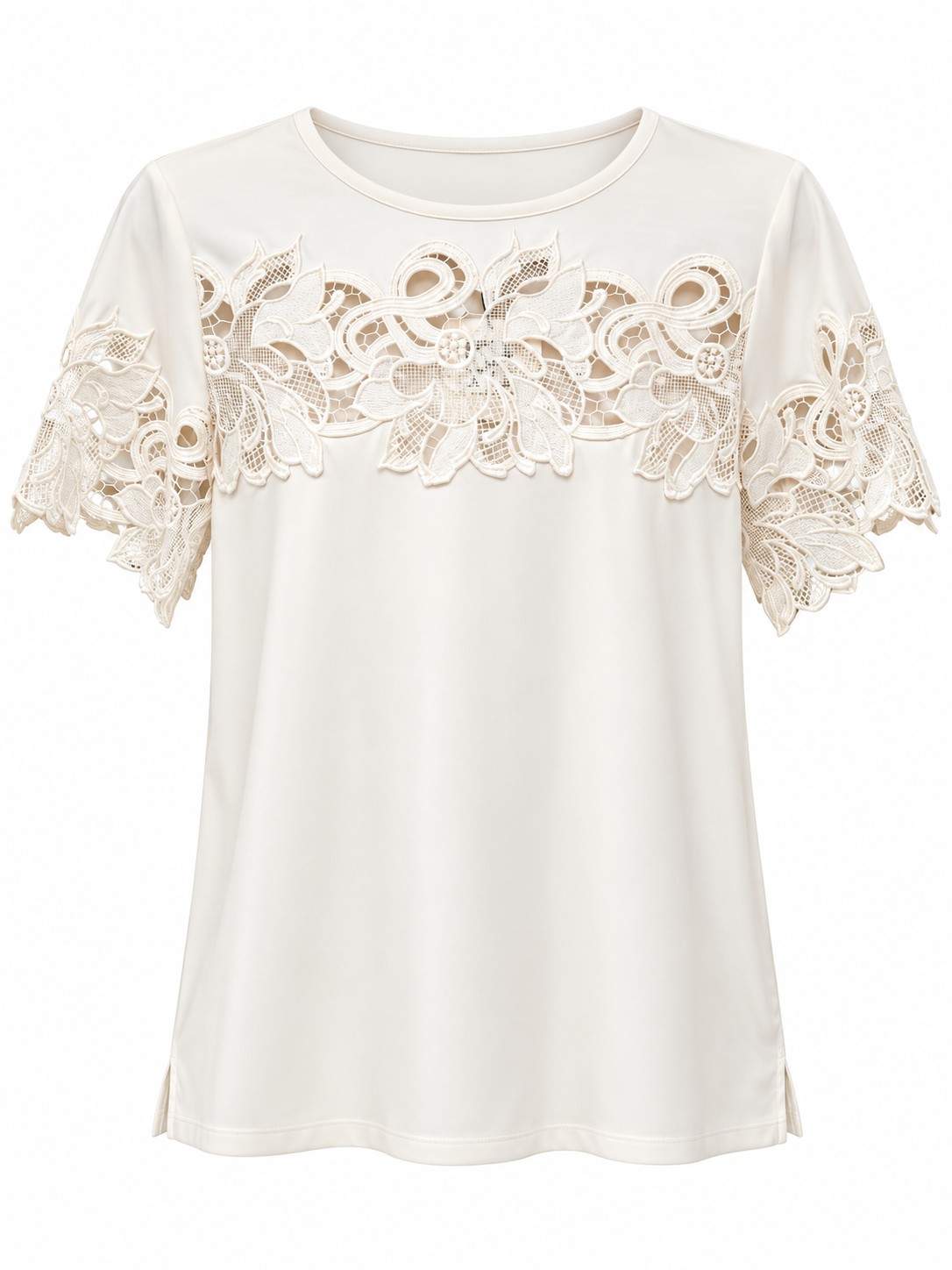 Blusa marfil con inserción de encaje — Marfil