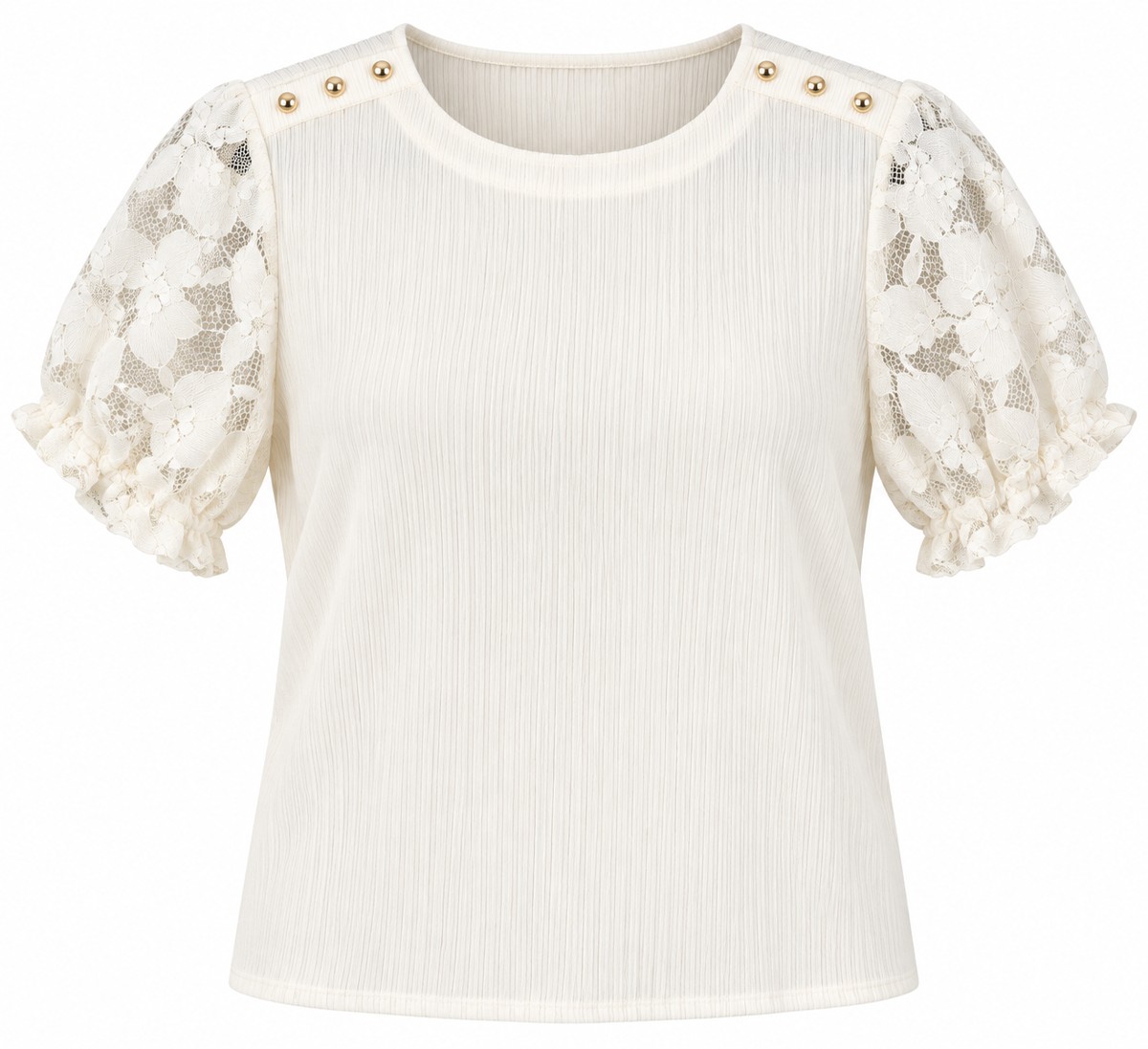 Blusa de punto con mangas de encaje — Marfil