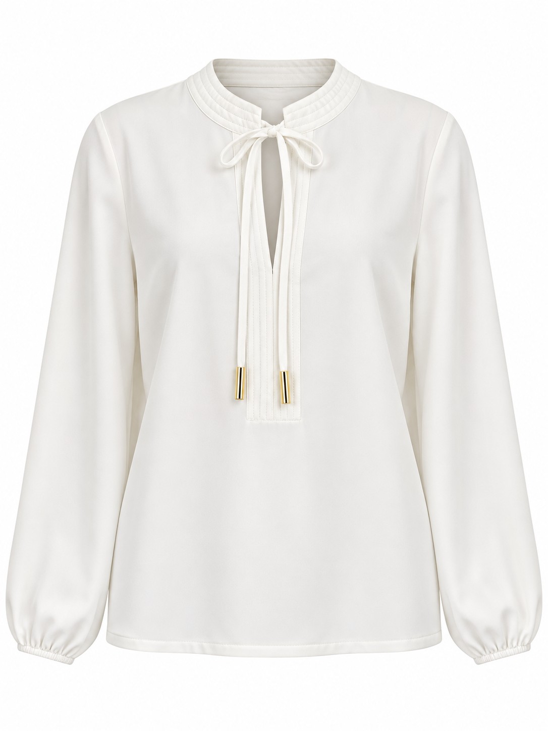 Blusa marfil con lazo y puntas doradas — Marfil