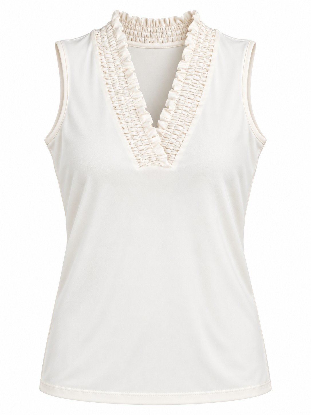 Blusa sin mangas con cuello fruncido — Marfil