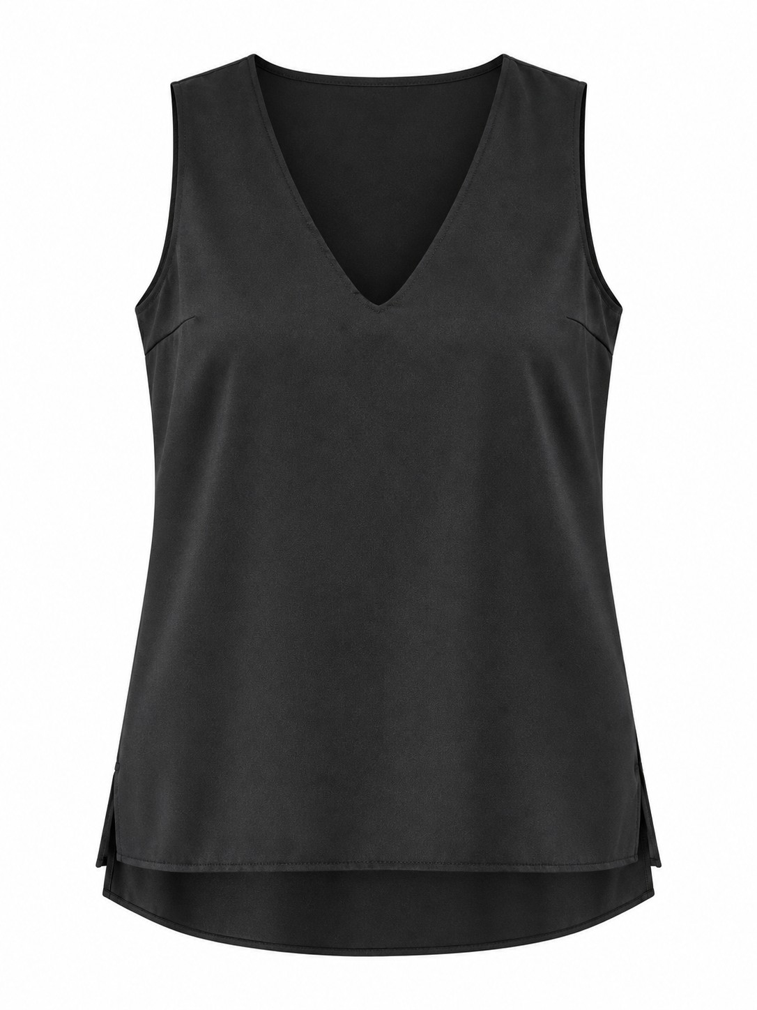 Blusa negra sin mangas con escote en V — Negro