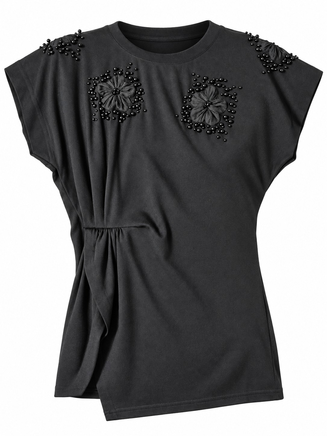 Blusa negra con bordado y flores — Negro