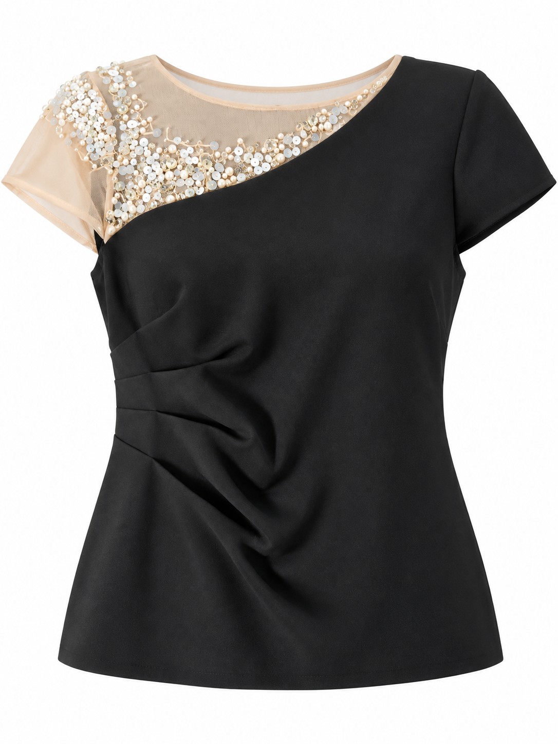 Blusa negra con escote bordado — Negro