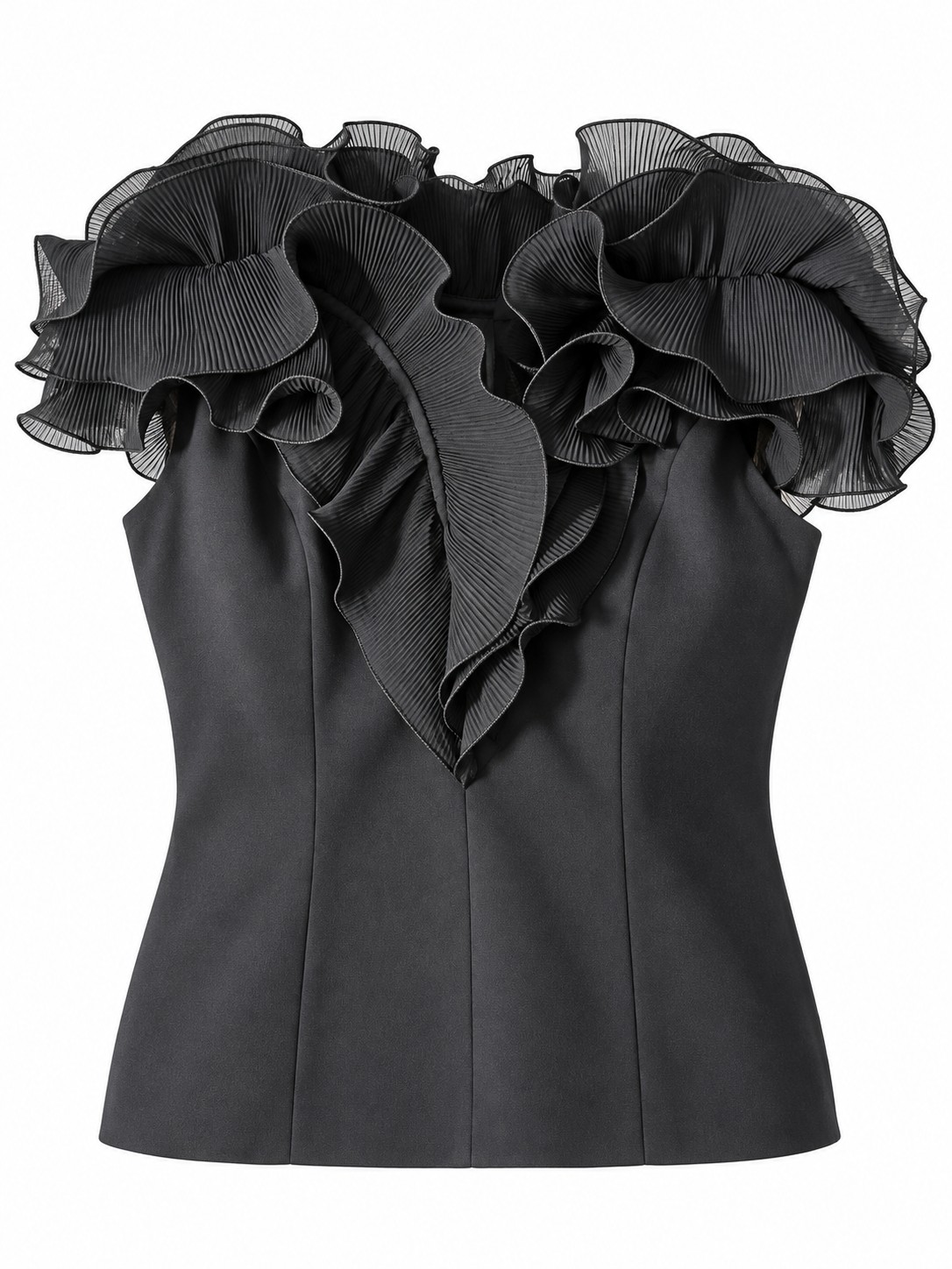 Blusa negra con volantes plisados — Negro