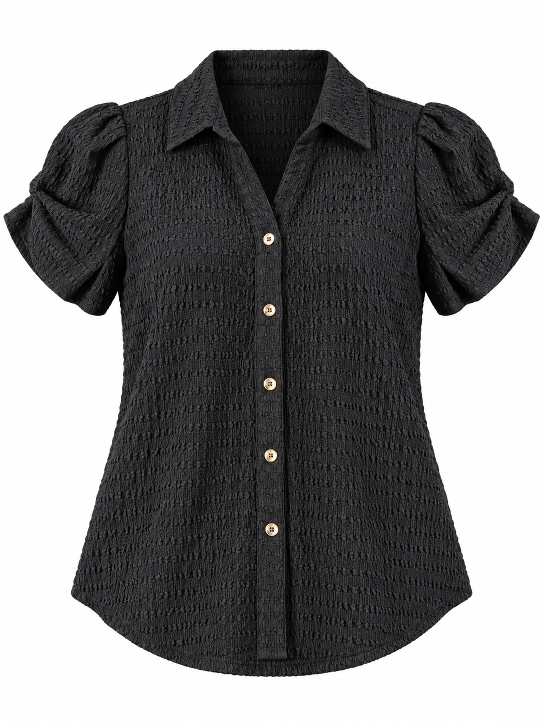 Camisa negra de textura fruncida — Negro