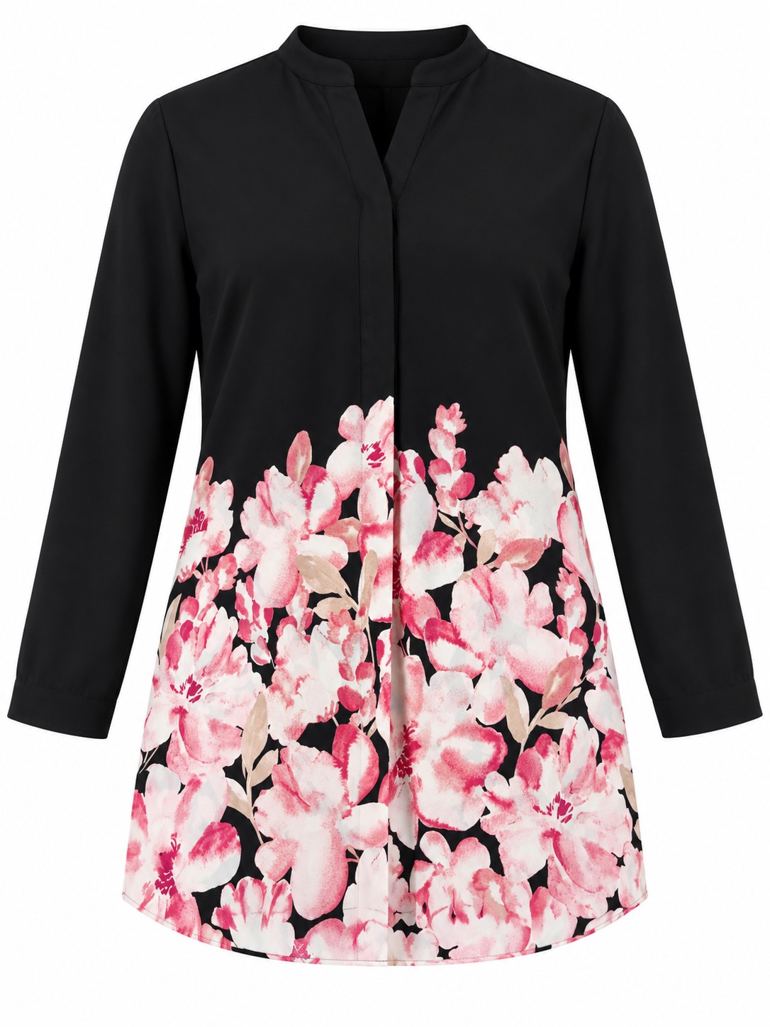 Camisa negra con flores rosas — Negro