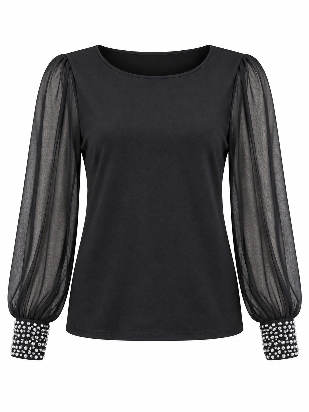 Blusa negra con puños de pedrería — Negro