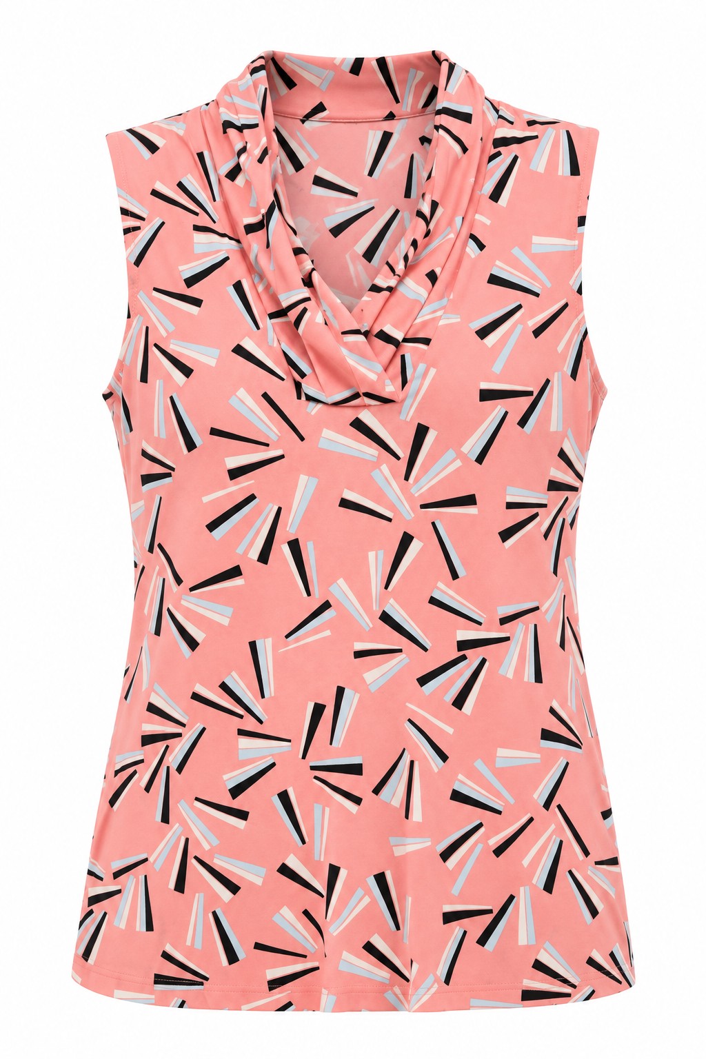 Blusa coral de trazos con cuello drapeado — Coral estampado