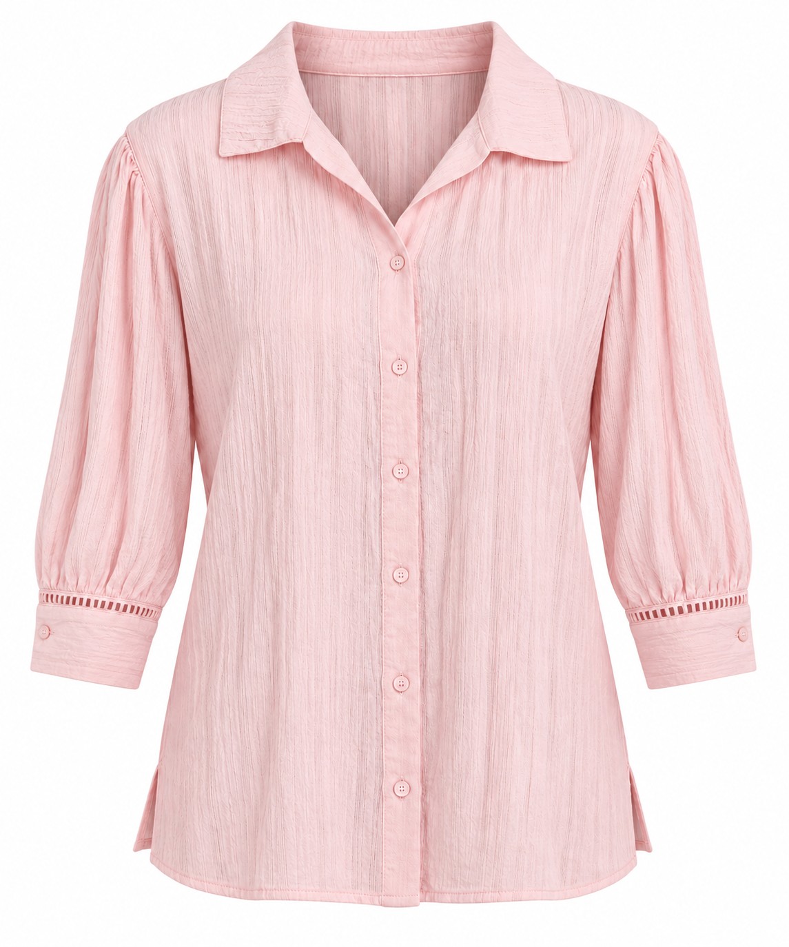 Camisa rosa con detalle calado en los puños — Rosa