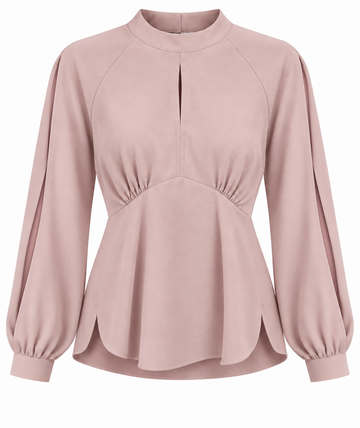 Blusa rosa con cintura fruncida y abertura en el cuello — Rosa