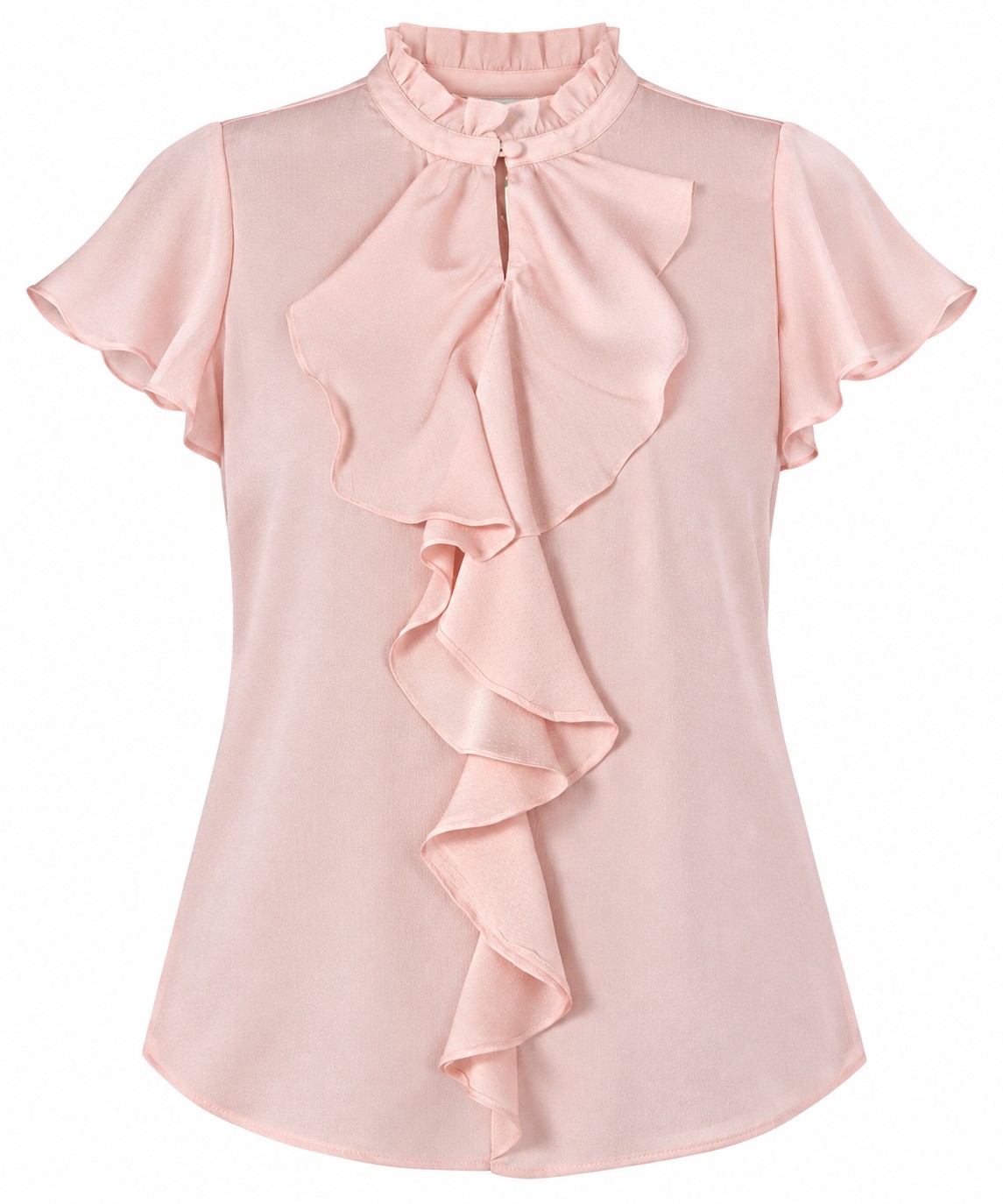 Blusa rosa con volante frontal — Rosa