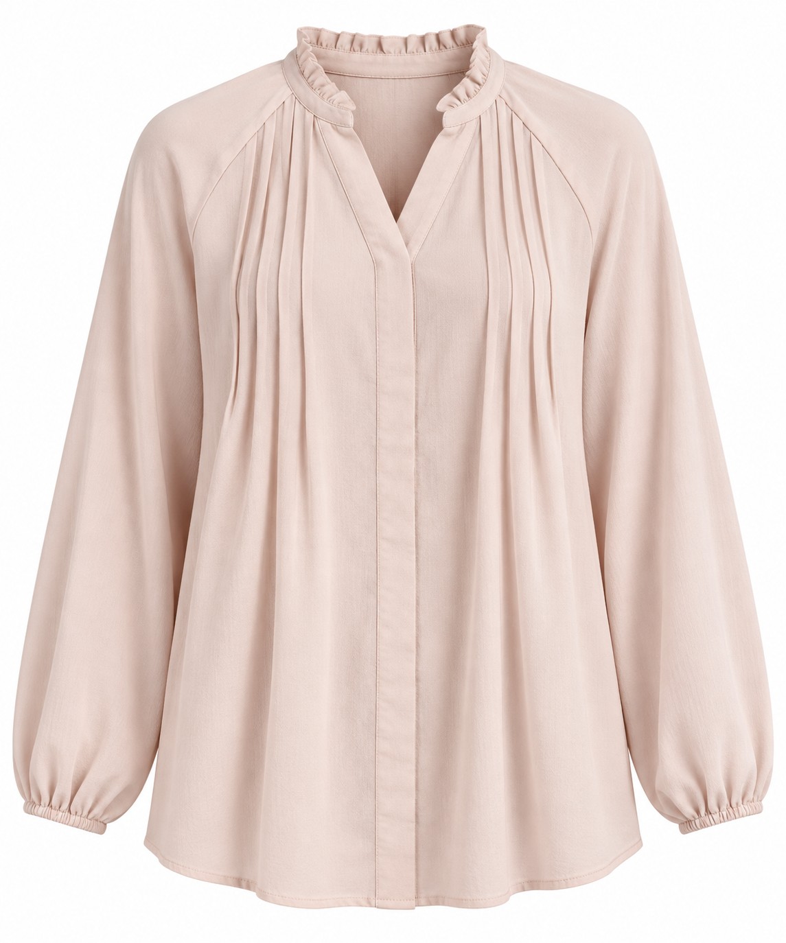 Blusa rosa con pliegues y cuello fruncido — Rosa claro