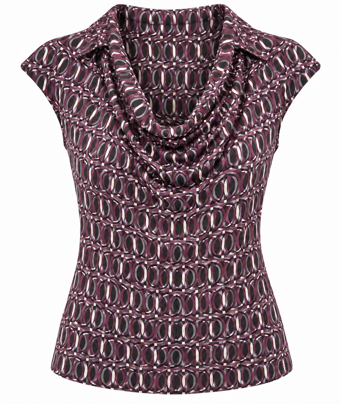 Blusa estampada con cuello drapeado — Negro y vino