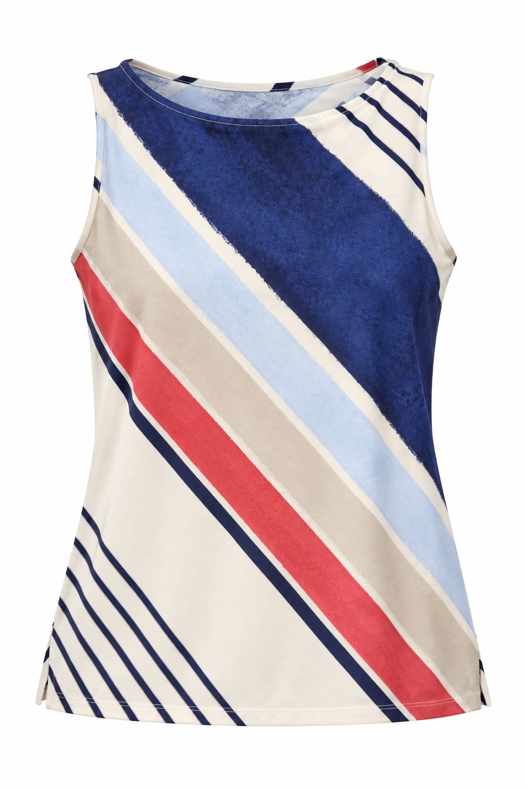 Blusa de rayas diagonales — Azul, rojo y marfil