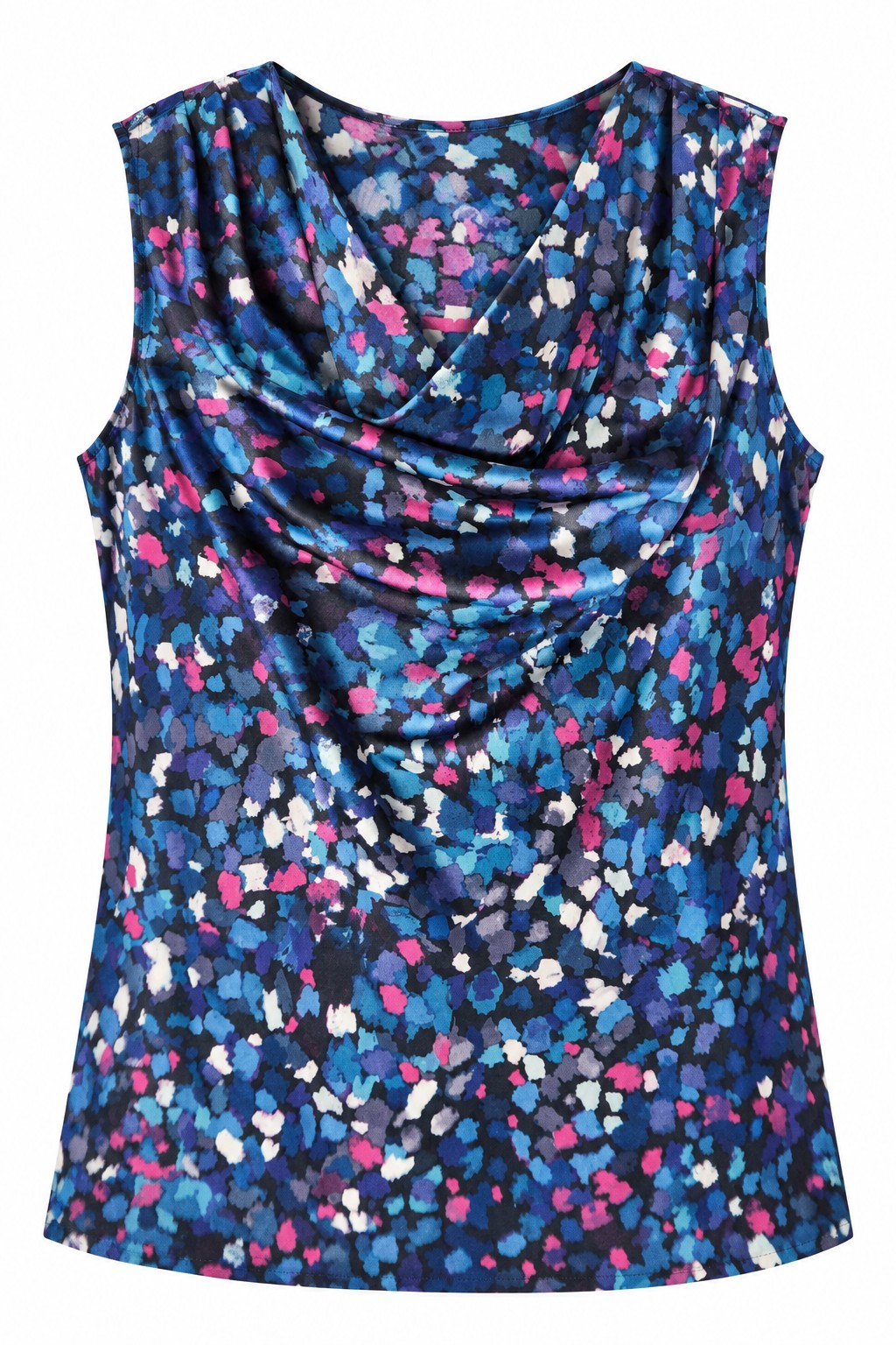 Blusa floral azul con cuello drapeado — Azul floral