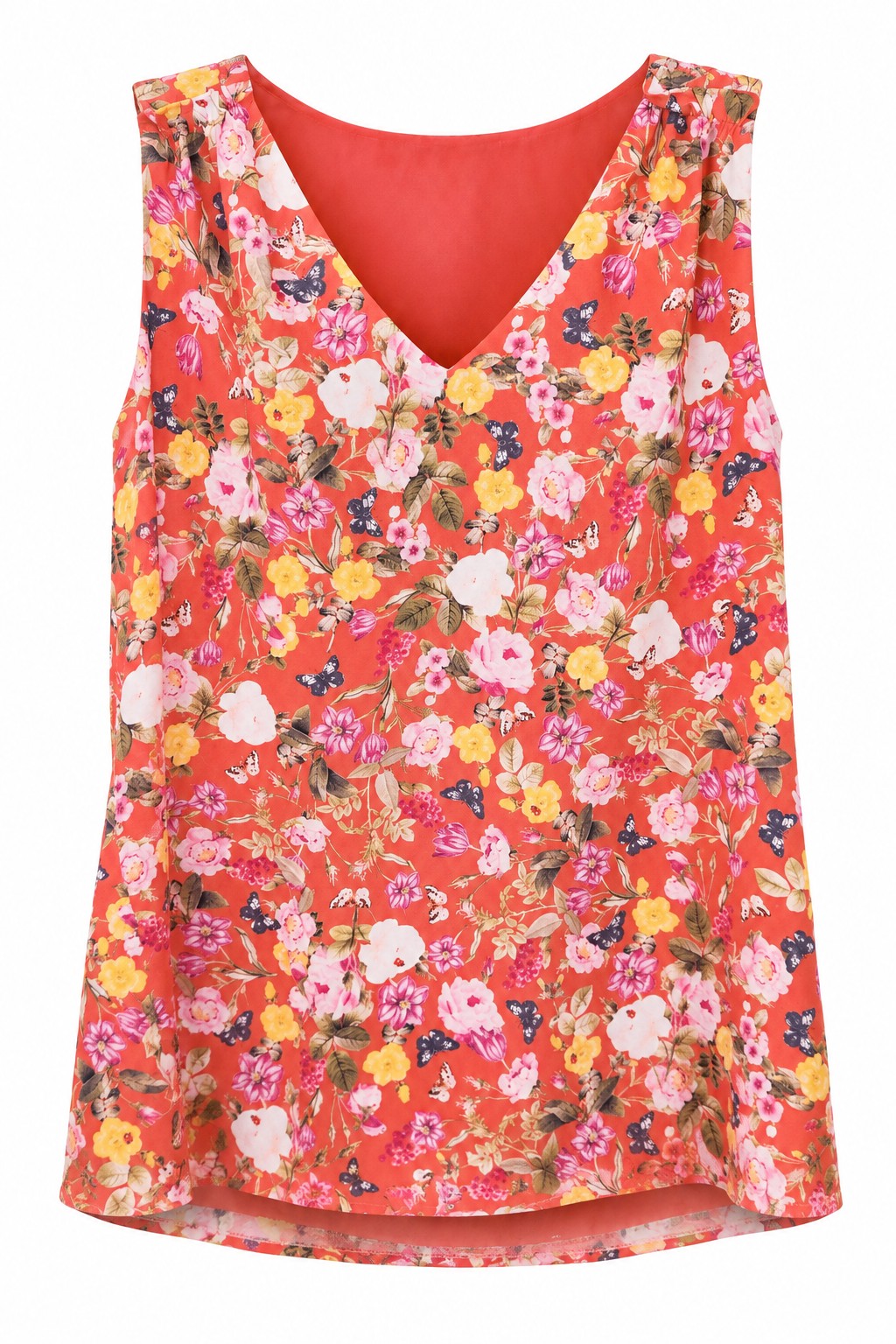 Blusa floral coral con escote en V — Coral floral