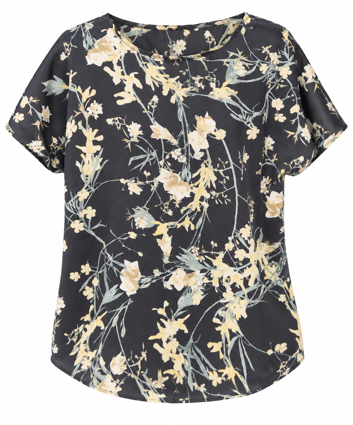 Blusa negra de flores doradas — Negro floral