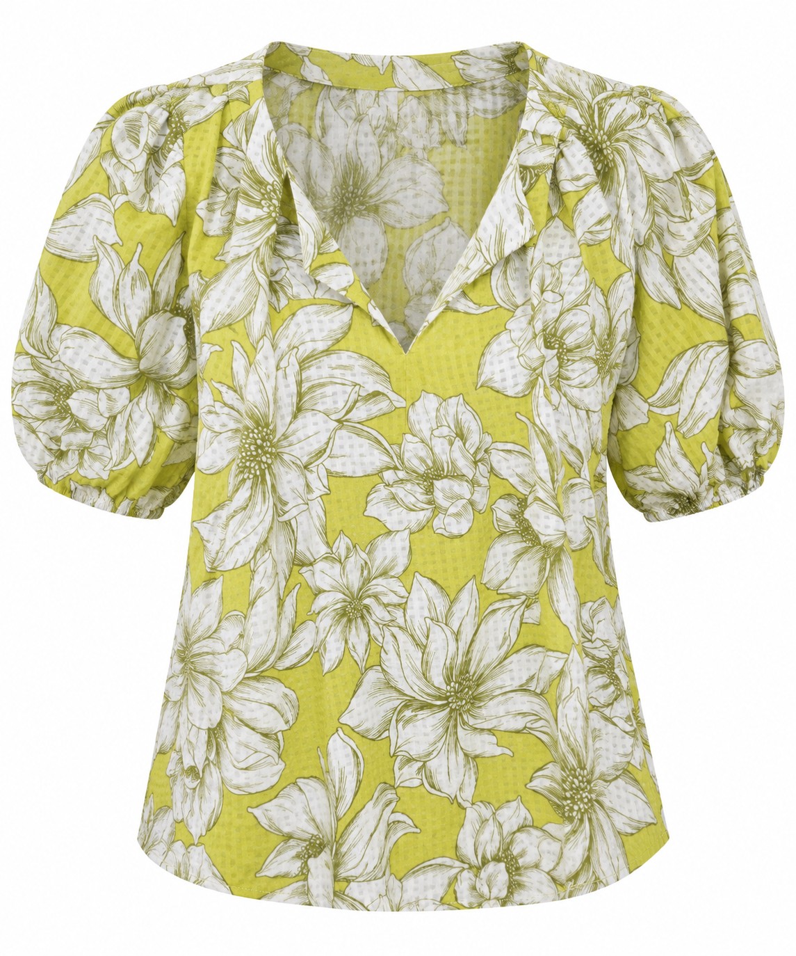 Blusa floral verde con mangas globo — Verde floral