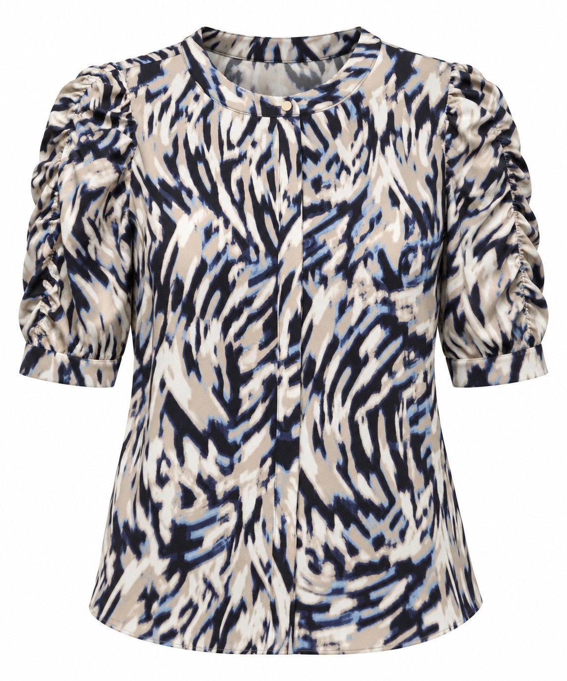 Blusa animal print de mangas fruncidas — Azul animal print