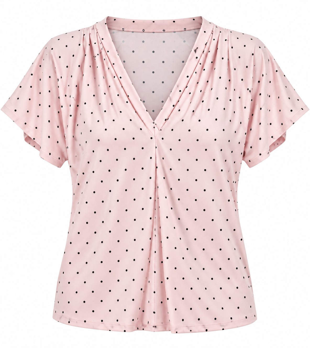 Blusa rosa de puntos con escote en V — Rosa con puntos