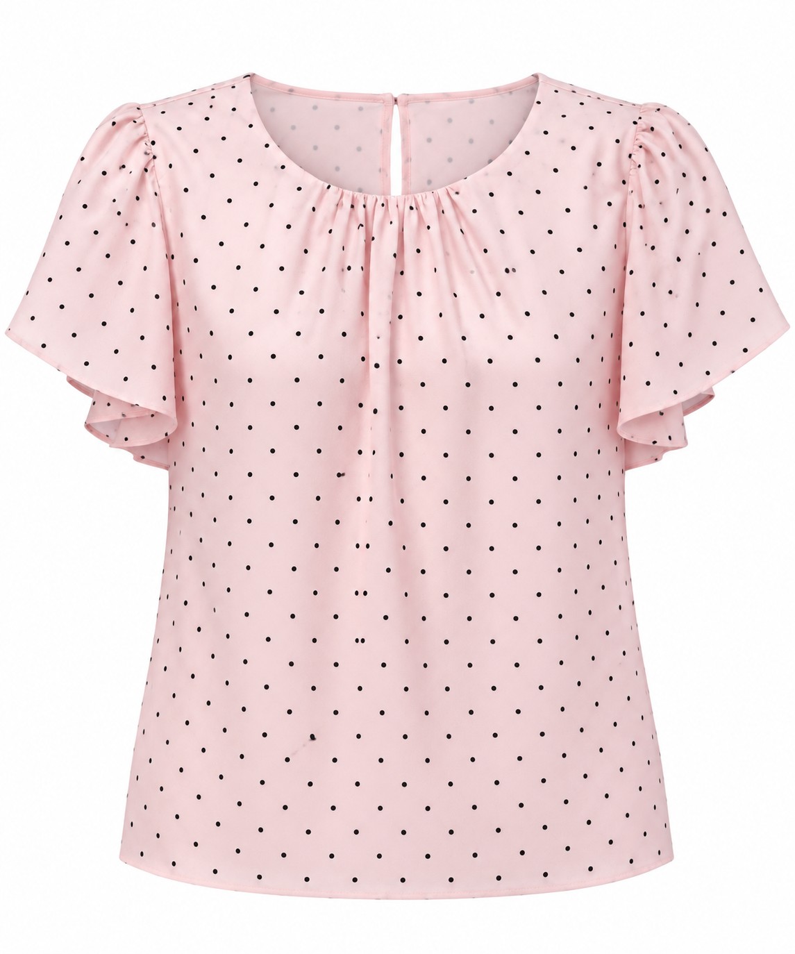 Blusa rosa de puntos y mangas cortas — Rosa con puntos