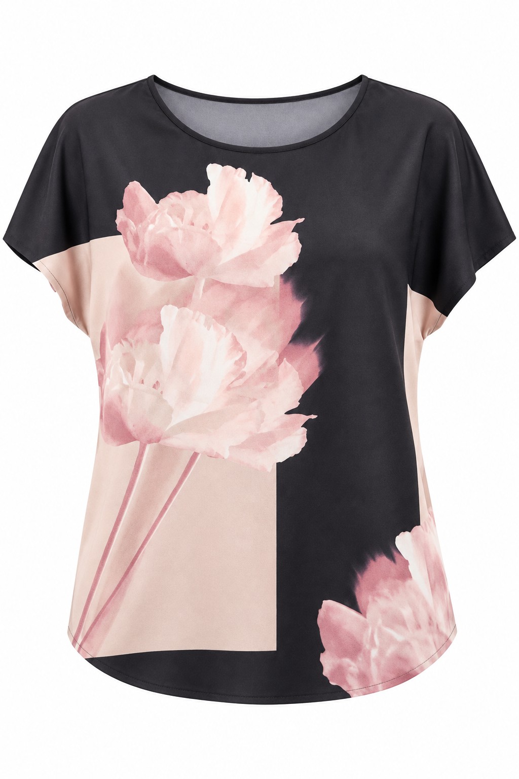 Blusa negra y rosa de flores grandes — Negro y rosa