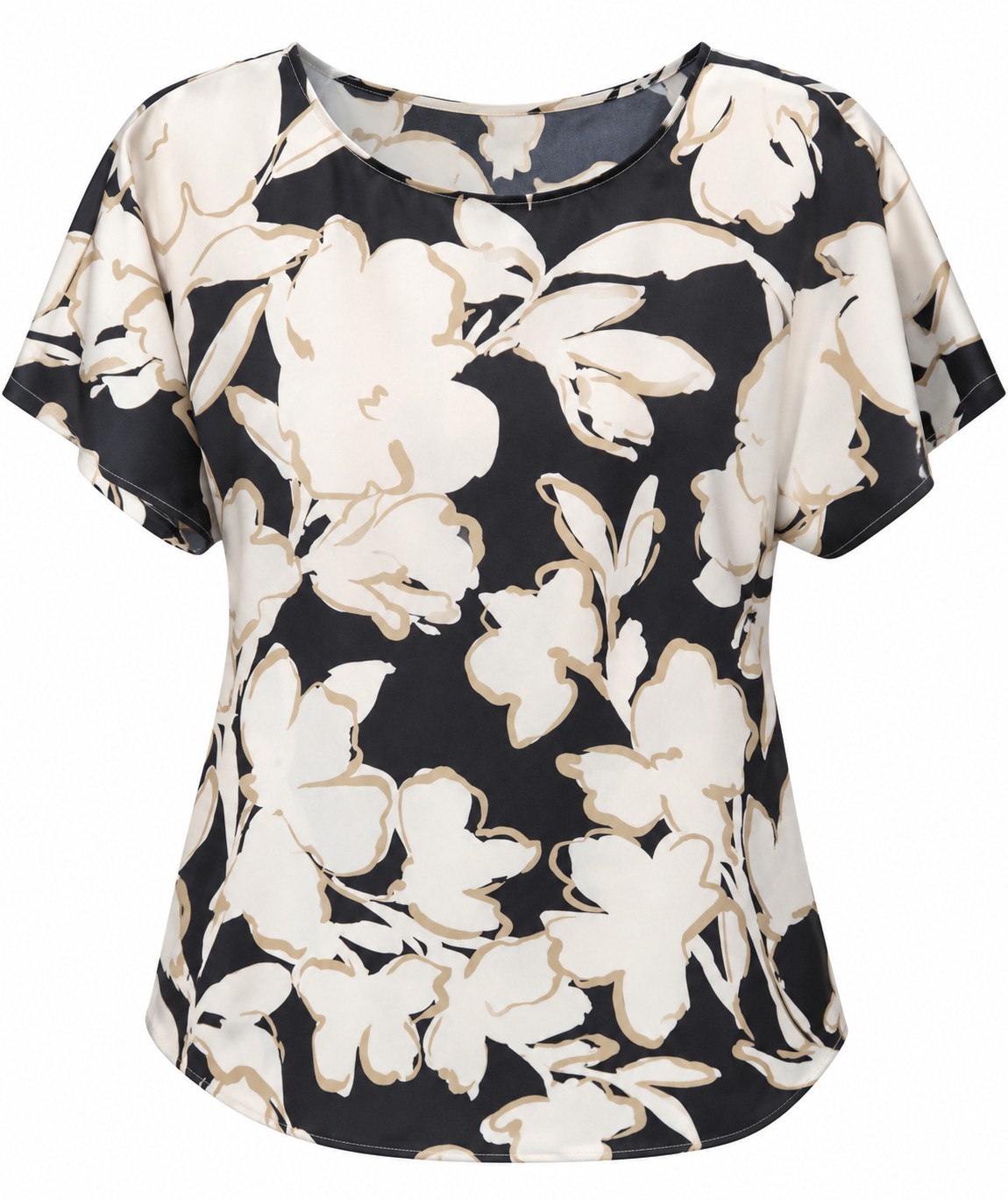 Blusa negra de flores marfil — Negro y marfil