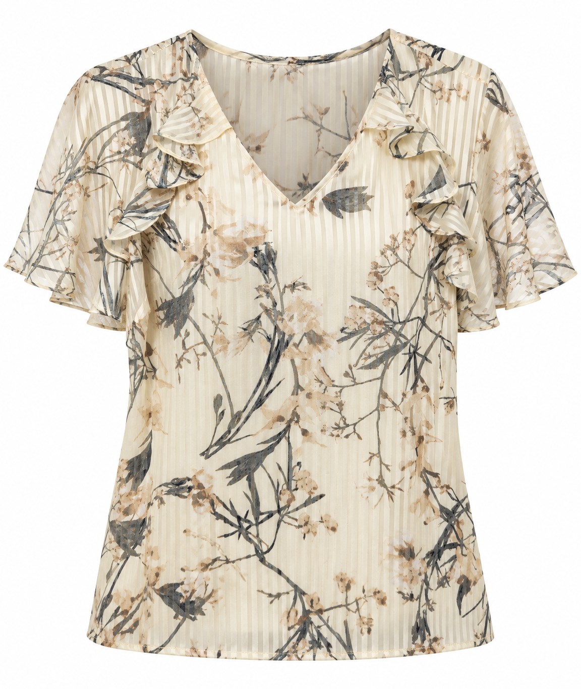 Blusa floral marfil con volantes — Marfil floral