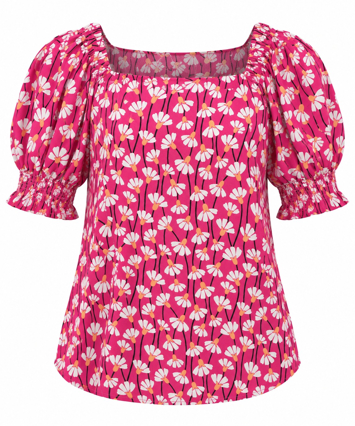 Blusa fucsia de flores con mangas globo — Fucsia floral