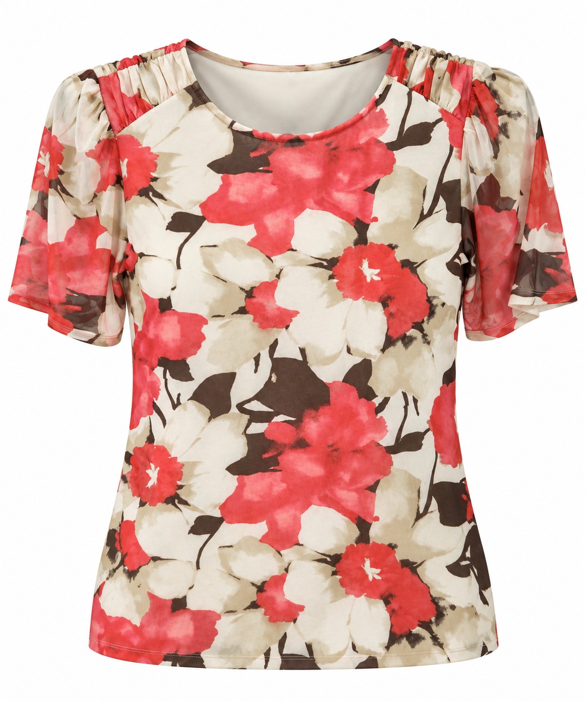 Blusa floral coral y marfil — Coral y marfil