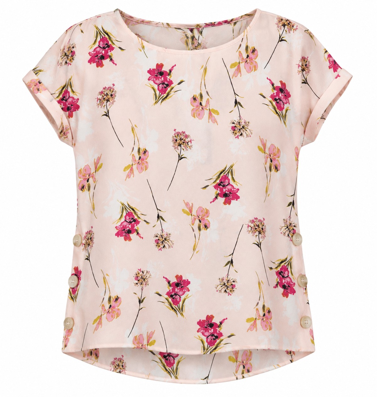Blusa rosa floral con botones laterales — Rosa floral